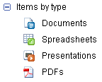 documents, spreadsheets, presentations, pdfs