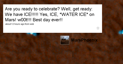 Are you ready to celebrate? Well, get ready: We have ICE. Yes, ICE, WATER ICE on Mars. w00t. Best day ever
