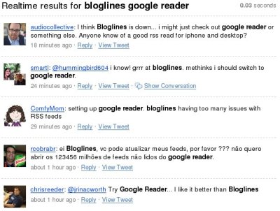 realtime results for bloglines google reader