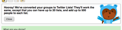 we've converted your groups to twitter lists