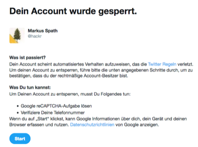 dein account wurde gesperrt