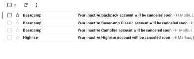 your inactive basecamp classic account will be cancelled soon