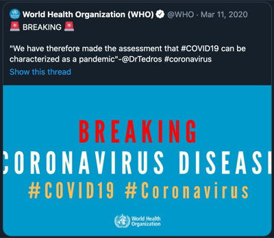 We have therefore made the assessment that COVID19 can be characterized as a pandemic