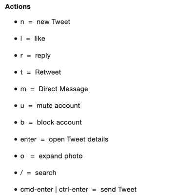 keyboard shortcuts for actions