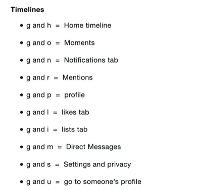 keyboard shortcuts for timelines