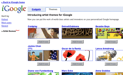 artist themes für igoogle