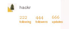 222 following, 444 followers, 666 updates