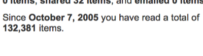 Since October 7, 2005 you have read a total of 132,381 items.