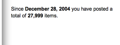 Since December 28, 2004 you have posted a total of 27,999 items