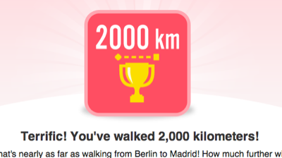 Terrific! You've walked 2,000 kilometers!