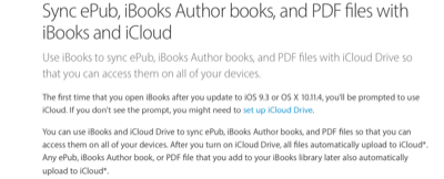 Use iBooks to sync ePub, iBooks Author books, and PDF files with iCloud Drive so that you can access them on all of your devices.